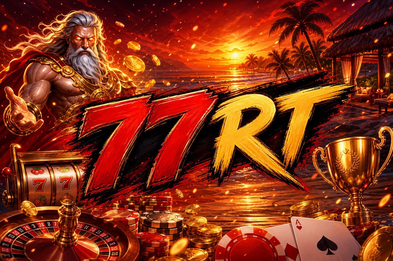 Tampilan halaman Super Ace di 77RT dengan penawaran hadiah pendaftaran dan koin gratis